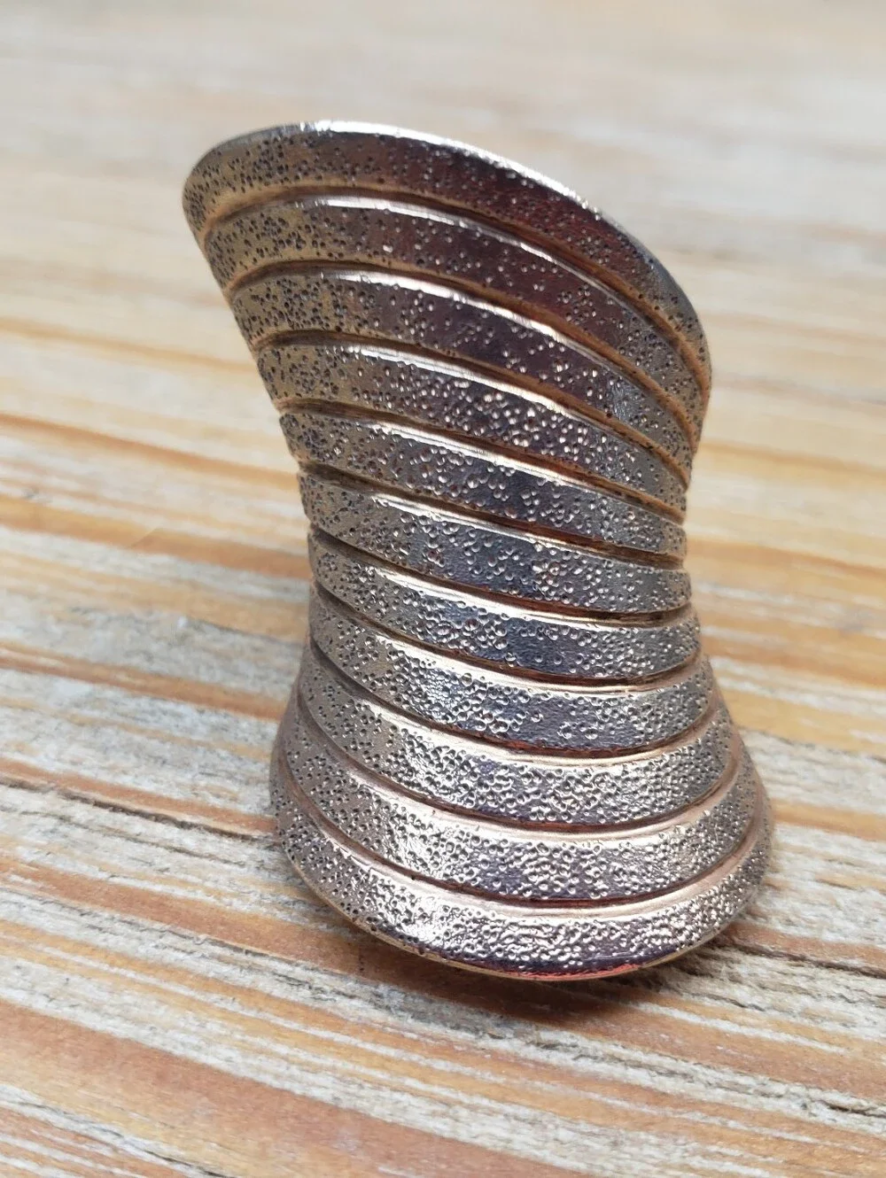 Sterling Silver Rose Gold Vermeil Modernist Curved Ribbed Textured Ring Size 5.5